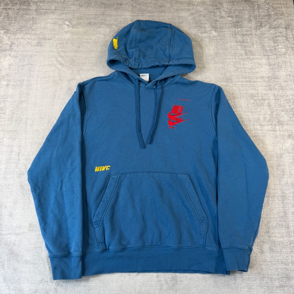 Nike Sportswear Hoodie Mens Small Blue Multi Logo Embroiderd Sweatshirt